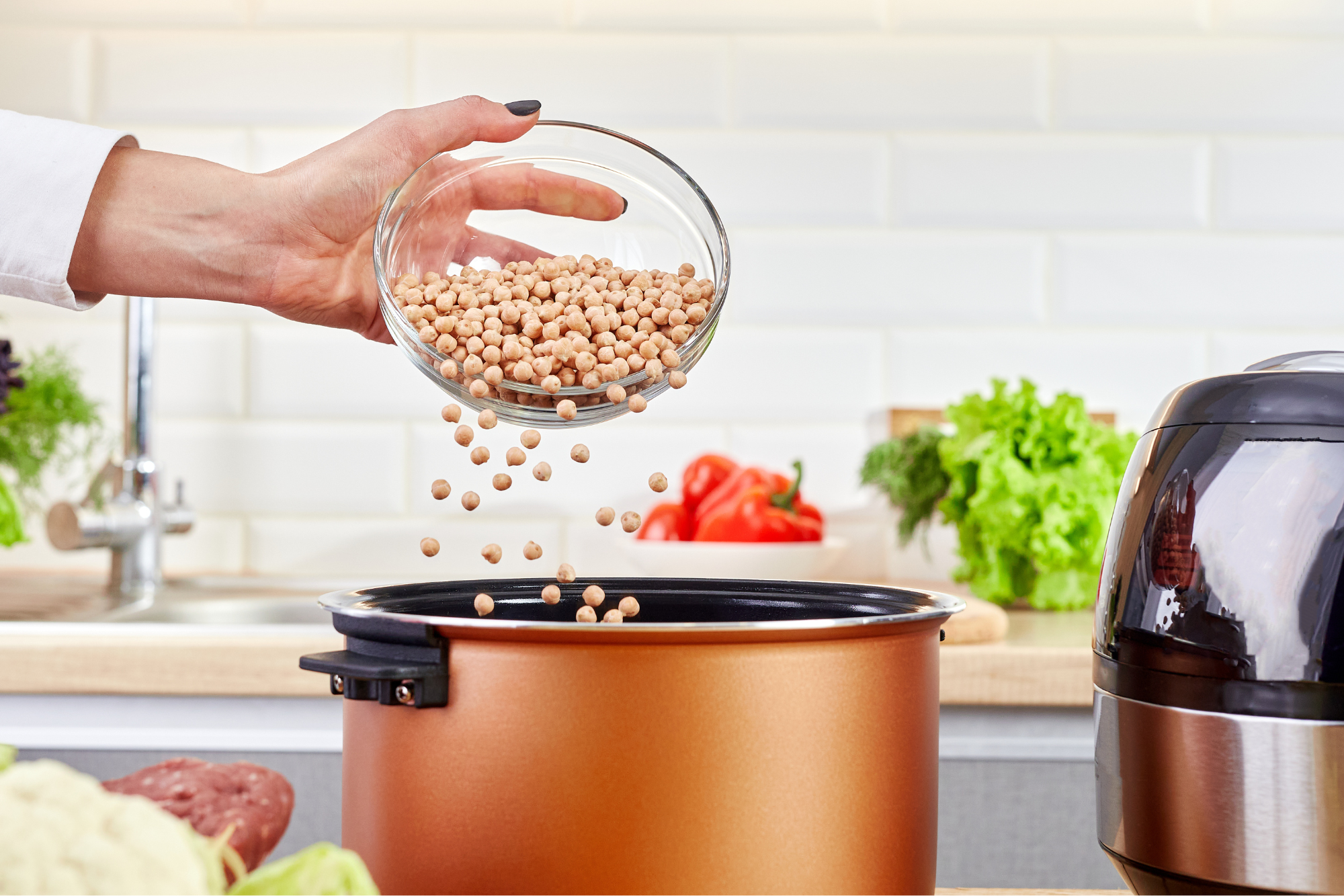 preparing a vegan meal in the crock pot