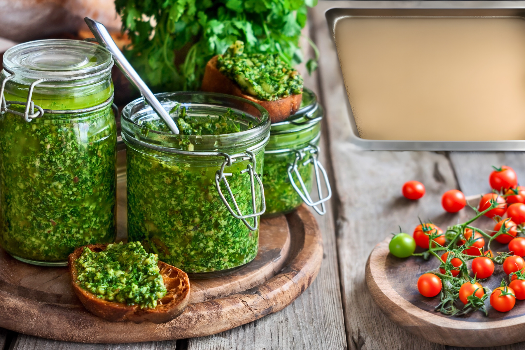fresh pesto and tomatoes